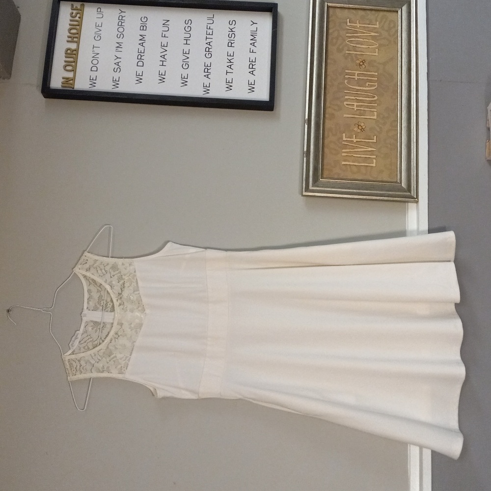 Cream Colored Lace Neck, Zip Back Dress With Pockets